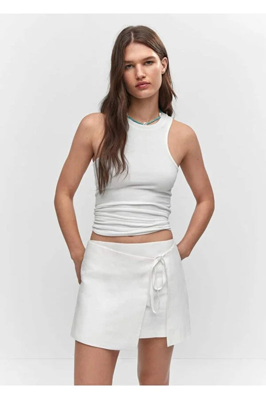 Mango Women's White Linen wrap skirt