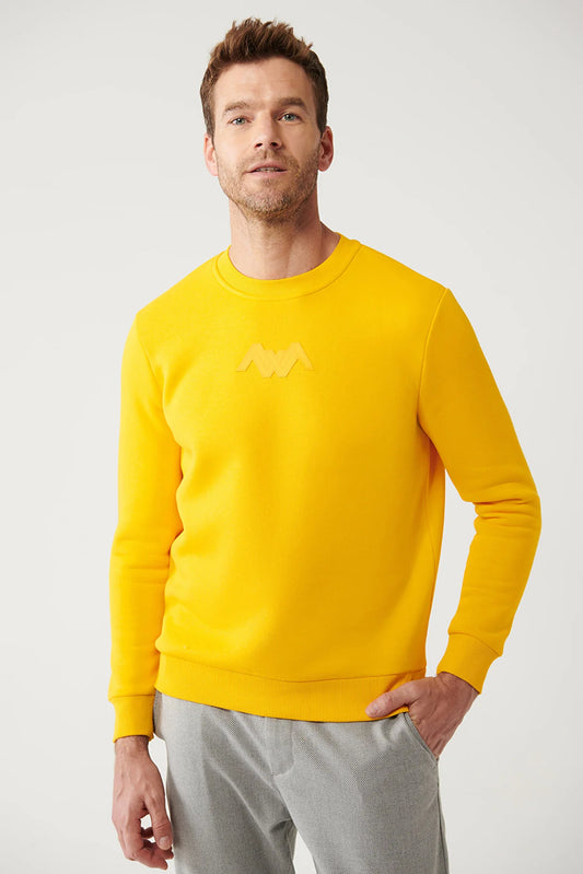 Avva Men's Yellow Printed Standard Fit Normal Cut Sweatshirt