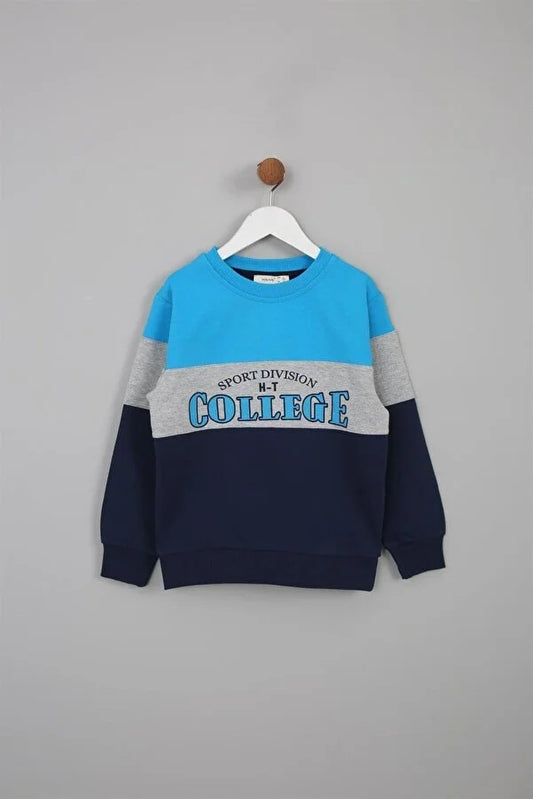 Barmy Boy's Blue College Font Printed Sweatshirt