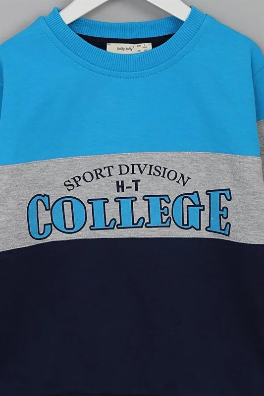 Barmy Boy's Blue College Font Printed Sweatshirt