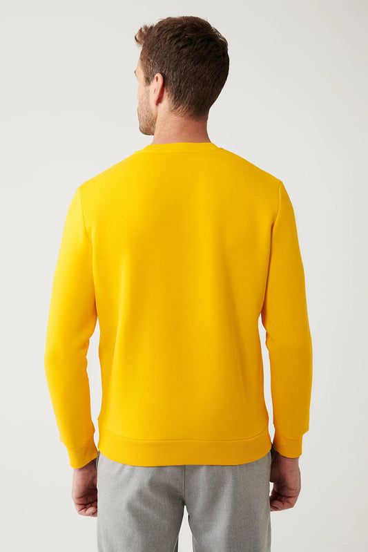 Avva Men's Yellow Printed Standard Fit Normal Cut Sweatshirt