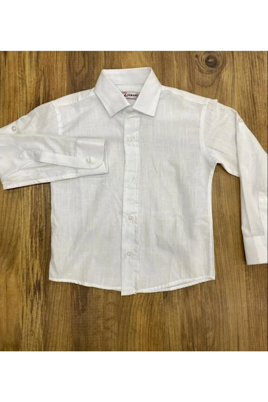 Fatella Boy's White Collar Long Sleeve Shirt