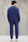 Grimelange Men's Navy Blue Soft Fabric Embroidered Tracksuit