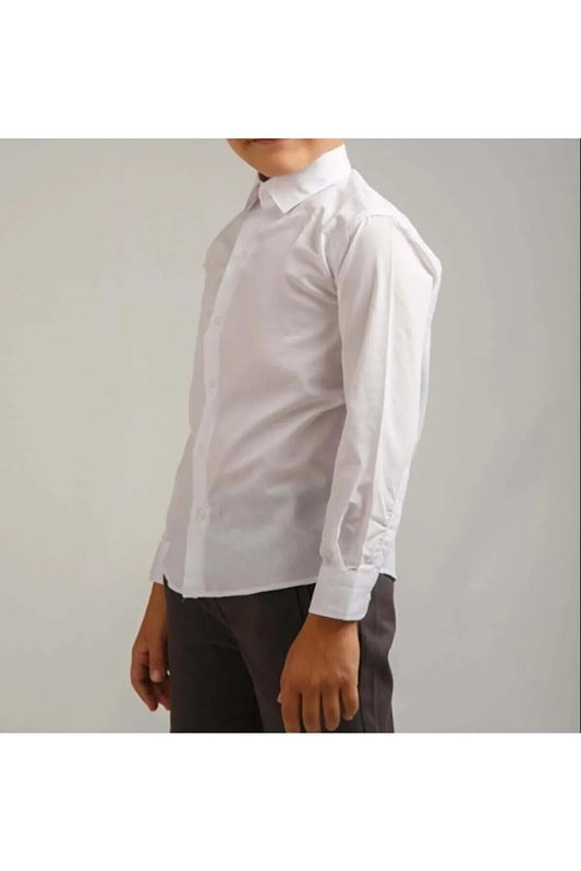 Fatella Boy's White Collar Long Sleeve Shirt