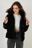 Lela Women's Black Hooded Zippered Puffer Coat
