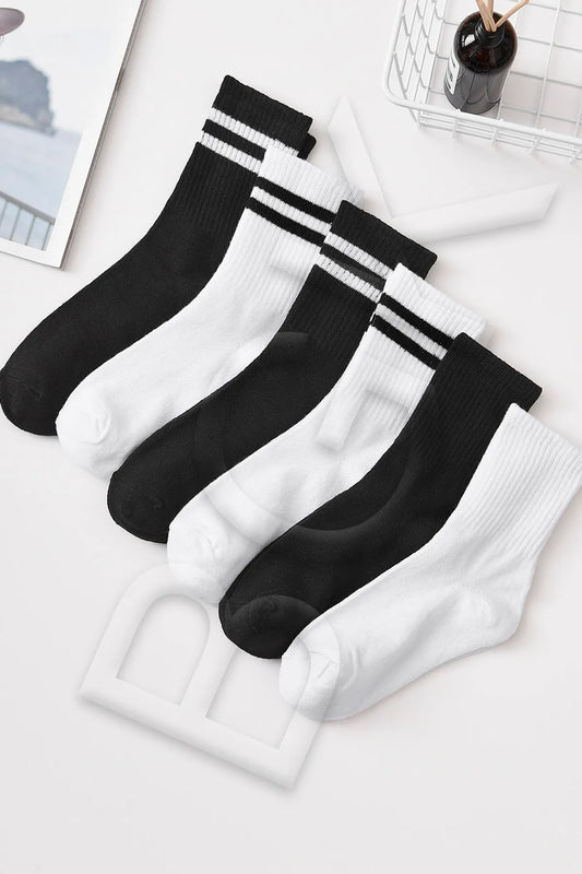 BGK Men's 6 Pairs Plain Black-white Tennis Socks