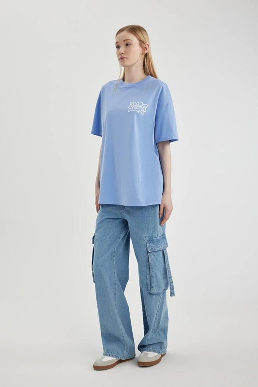 Defacto Women's Blue Cool Rugrats Oversize Fit T-Shirt