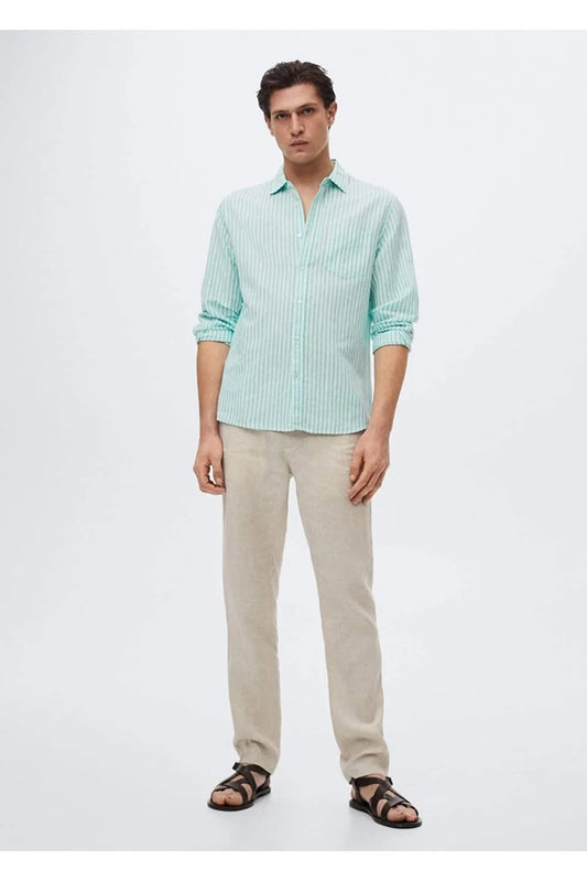 Mango Men's Striped Linen Slim Fit Shirt