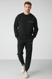 Grimelange Men's Black Soft Fabric Embroidered Tracksuit