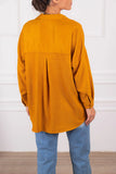 Armonika Women's Mustarad Pocketed Oversize Velvet Long Basic Shirt