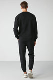 Grimelange Men's Black Soft Fabric Embroidered Tracksuit