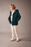 Defacto Boy's Green Repellent Hooded Plush Lining Coat