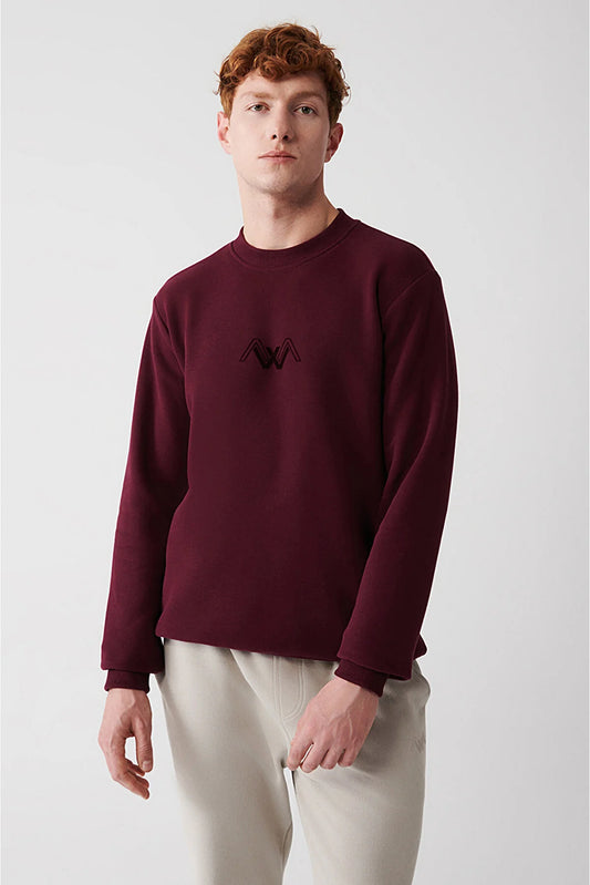 Avva Men's Bordo Raised Flock Printed Sweatshirt