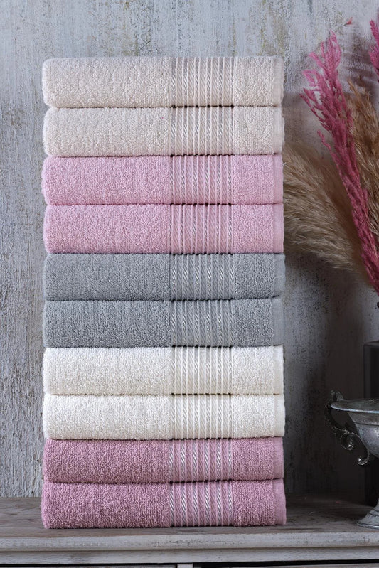 Zeynep Tekstil Bathroom Range Set of 10 Hand & Face 50x90 Cm Towels
