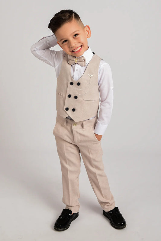 Entel Boy's Cream Chain Tuxedo Vest and Bow Tie Suit