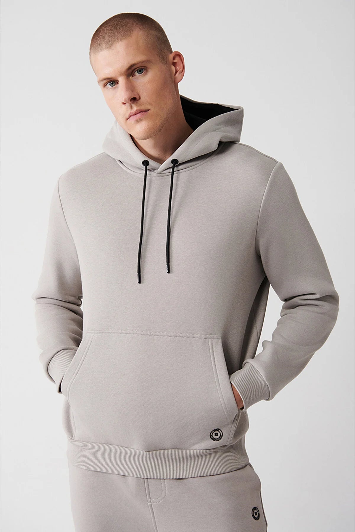 Avva Men's Stone Hooded With Fleece Inner Collar Sweatshirt