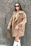 By Gecce Women's Camel Sleeve Detailed Double Pocket Lined Cashmere Coat