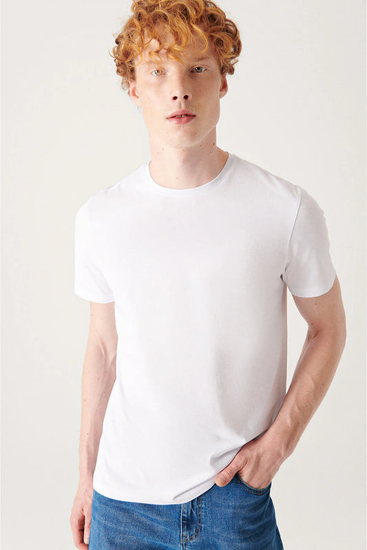 Avva Men's White 100% Cotton Breathable Crew Neck Standard Fit Regular Cut T-shirt