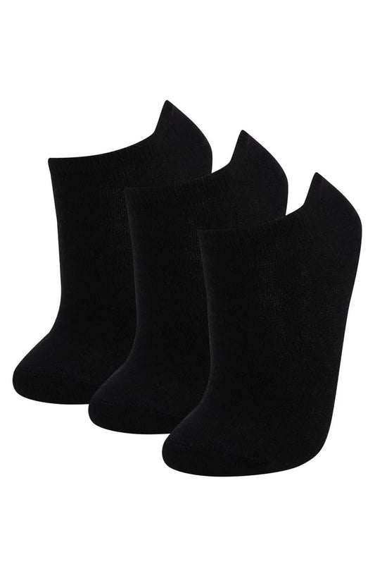 Defacto Women's Black Cotton 3-Piece Sneaker Socks