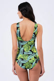 Vawensea Women's Green Leaf Print Swimsuits