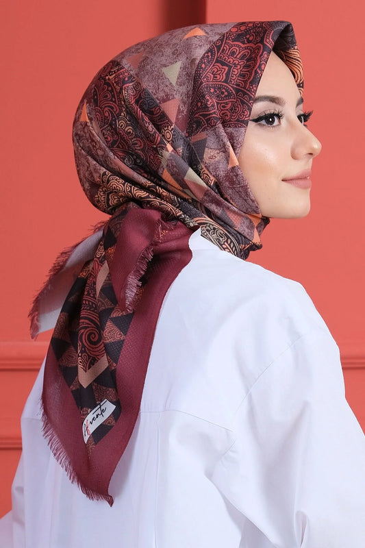 Afvente Women's Patterned Cotton Scarf Bordo Hijabs