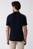 Avva Men's Navy Blue Polo Collar Shoulder Stripe Detailed Ribbed Standard Fit Normal Cut Knitwear T-shirt