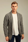 Tarz Cool Men's Anthracite Diamond Pattern Collar Pocket Knitwear Small Size Cardigan