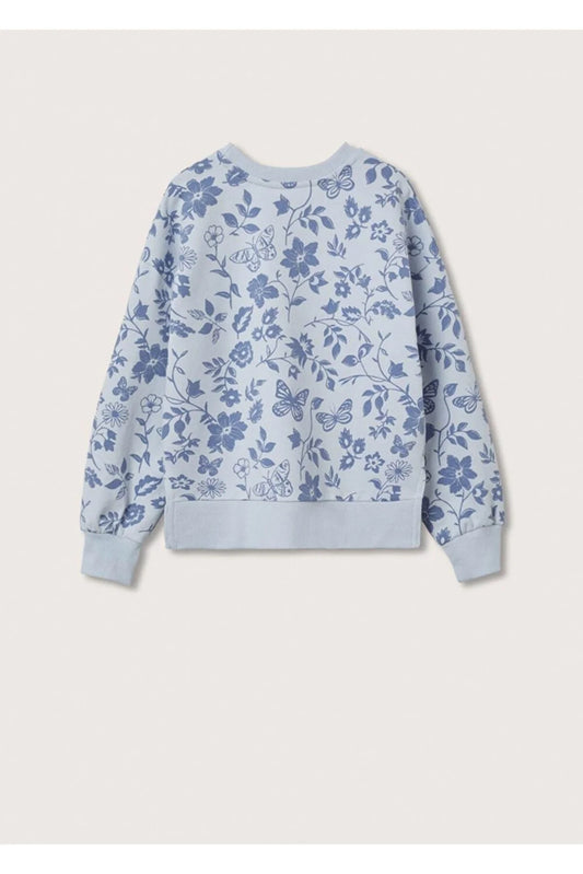 Mango Kids Girl's Blue Patterned Cotton Sweatshirt
