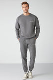 Grimelange Men's Grey Soft Fabric Embroidered Tracksuit