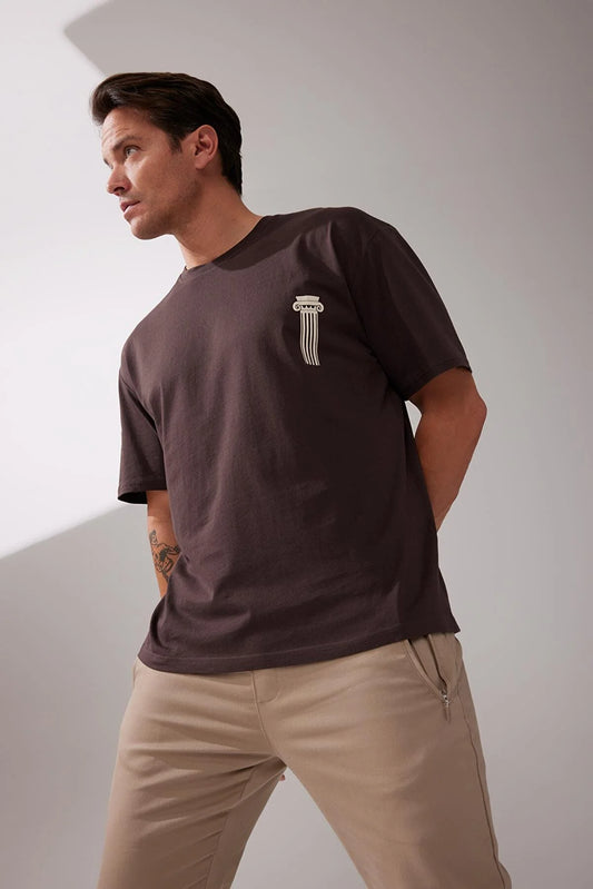 Defacto Men's Brown Oversize Fit T-Shirt