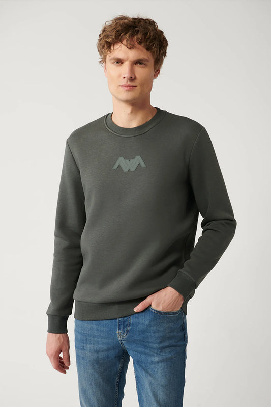 Avva Men's Khaki Printed Standard Fit Normal Cut Sweatshirt