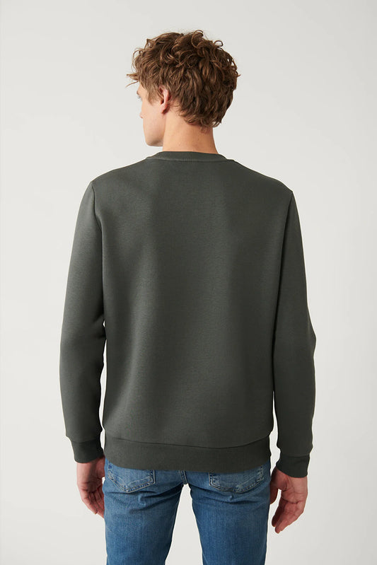 Avva Men's Khaki Printed Standard Fit Normal Cut Sweatshirt