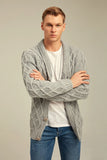 Tarz Cool Men's Grey Diamond Pattern Collar Pocket Knitwear Small Size Cardigan