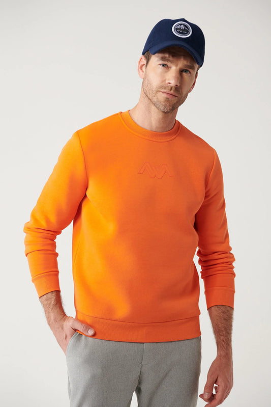 Avva Men's Orange Printed Standard Fit Normal Cut Sweatshirt