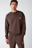 Grimelange Men's Brown Soft Fabric Embroidered Tracksuit