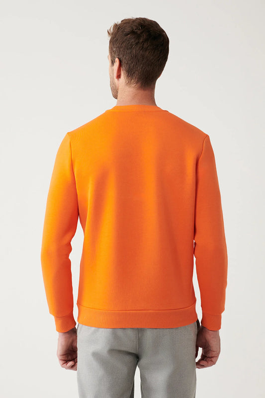Avva Men's Orange Printed Standard Fit Normal Cut Sweatshirt