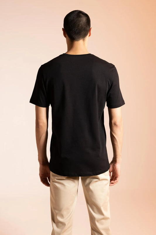 Defacto Men's Black Slim Fit V-Neck Basic 100% Cotton T-Shirt