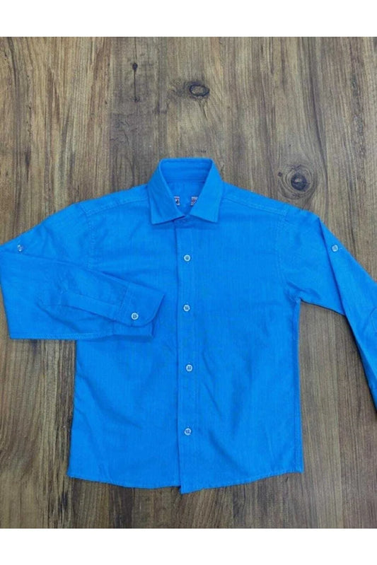 Fatella Boy's Blue Show Long Sleeve Linen Shirt