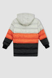 Defacto Boy's White-Orange-Black Hooded Plush Lined Coat