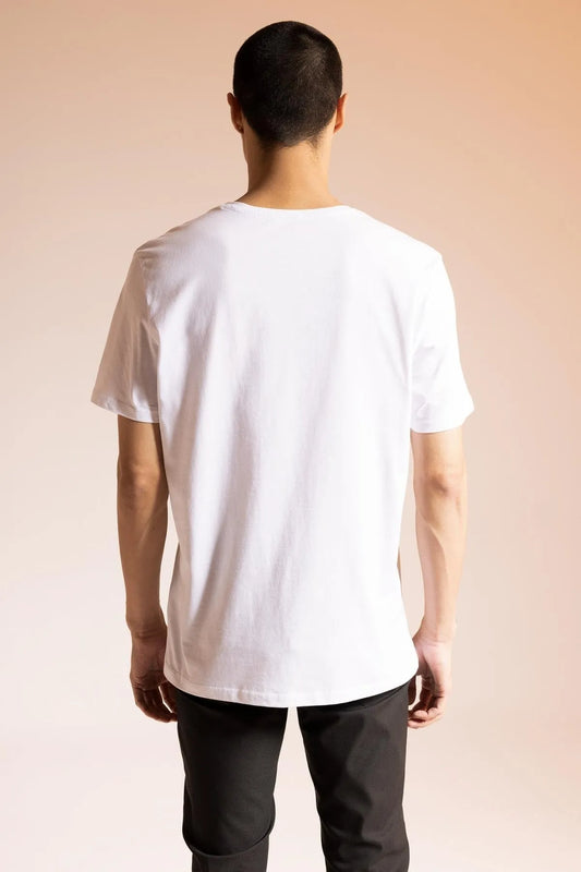 Defacto Men's White Slim Fit V-Neck Basic Short Sleeve 100% Cotton T-Shirt