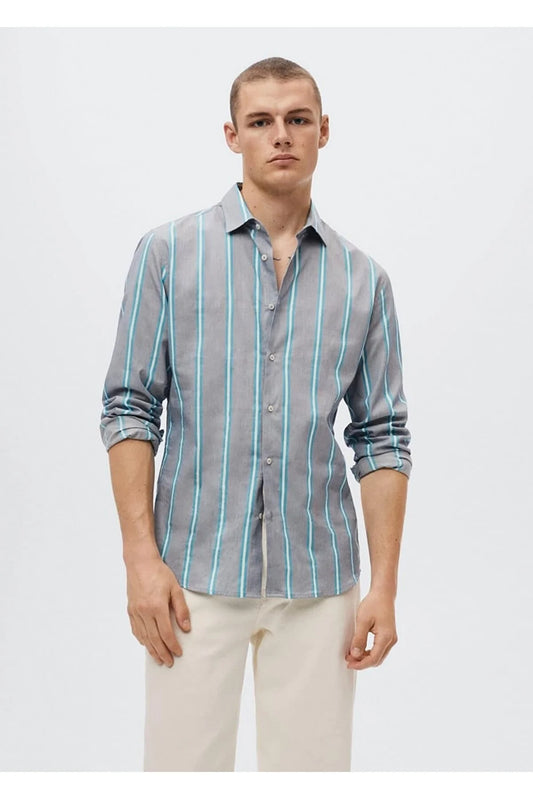 Mango Men's Striped Cotton Slim Fit Shirt