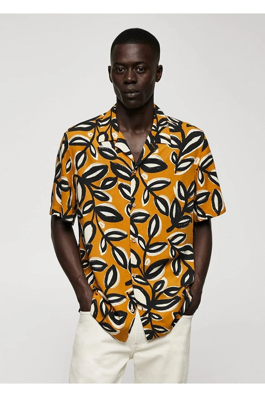 Mango Men's Leaf Patterned Loose Shirt