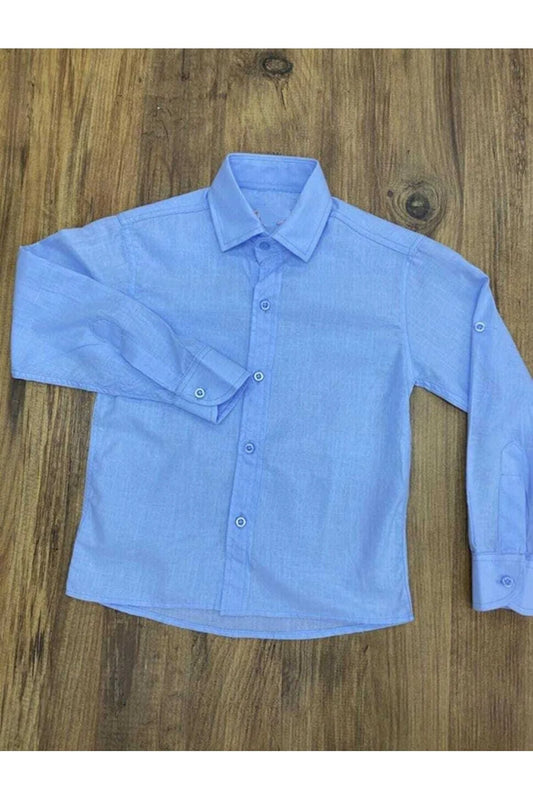 Fatella Boy's Baby Blue Show Long Sleeve Fold-Up Cufflinks Linen Shirt