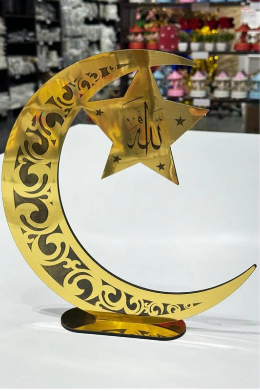 BeySüS Ramadan Gold Decorative Plexiglass Crescent and Star Model Ramadan Decoration