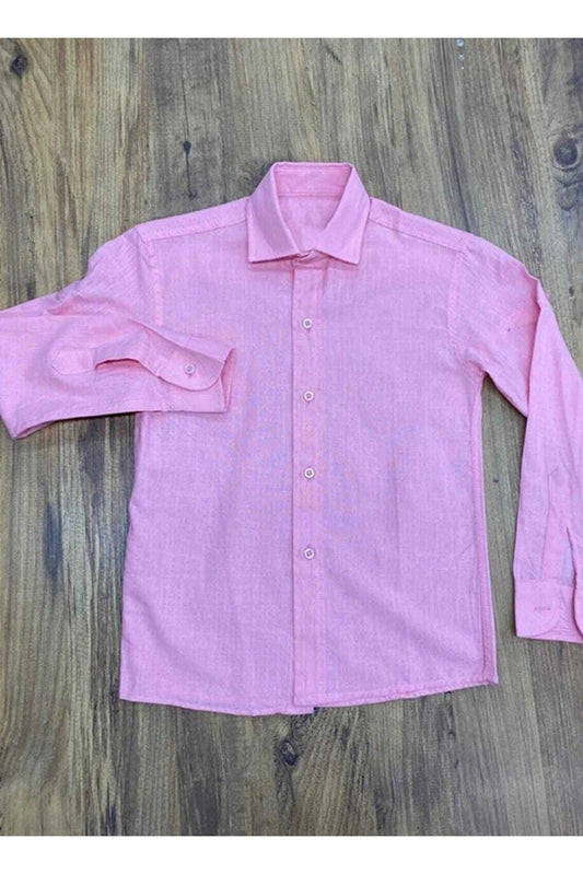 Fatella Boy's Pink Show Long Sleeve Fold-Up Cufflinks Linen Shirt