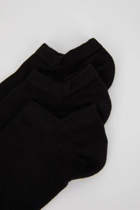 Defacto Women's Black Cotton 3-Piece Sneaker Socks