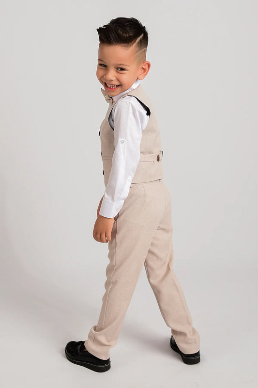 Entel Boy's Cream Chain Tuxedo Vest and Bow Tie Suit