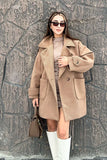 By Gecce Women's Camel Sleeve Detailed Double Pocket Lined Cashmere Coat