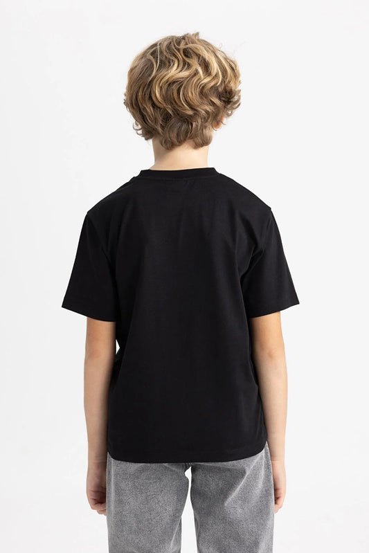 Defacto Boy's Black Regular Fit Crew Neck Short Sleeve T-Shirt
