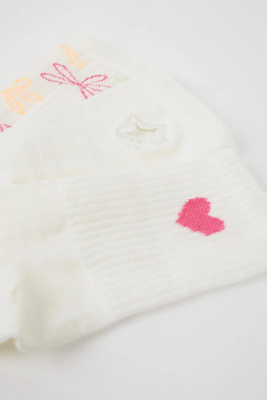 Defacto Women's Embroidery 3-Piece Cotton Long Socks